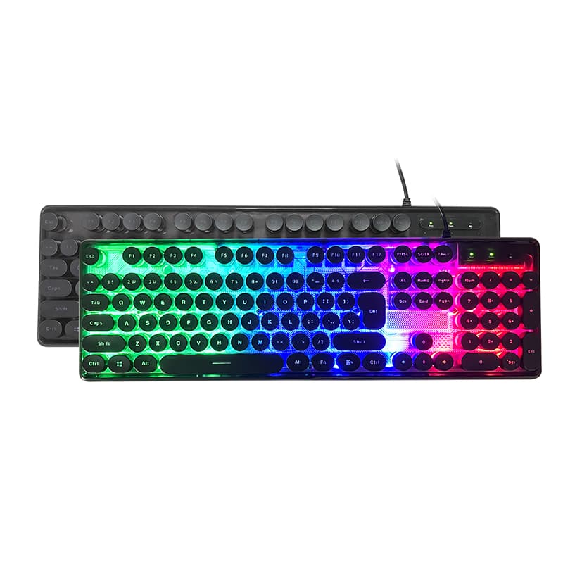 Full Size Retro Keys USB Wired Backlight Gaming Keyboard Transparent Mid-plate Gleaming Laser Keys Gaming Keyboard, KBL-707R